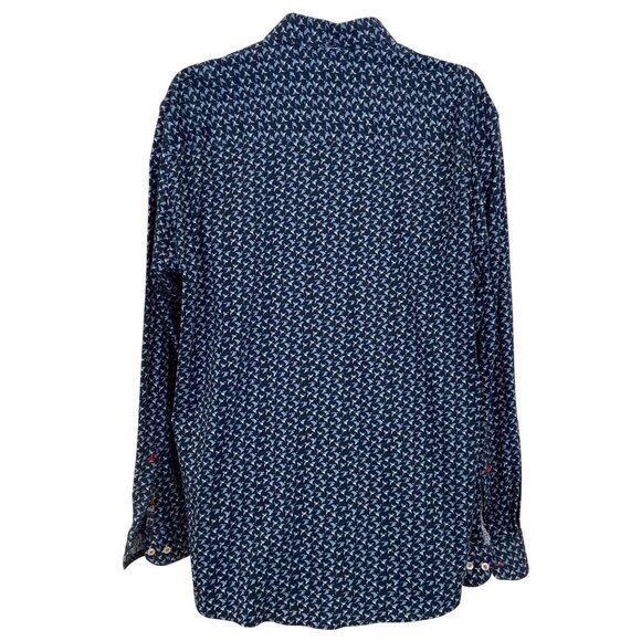 Au Noir Mens Patterned Long Sleeve Shirt Size 6/2XL Navy & Light Blue stretchy - Picture 3 of 14